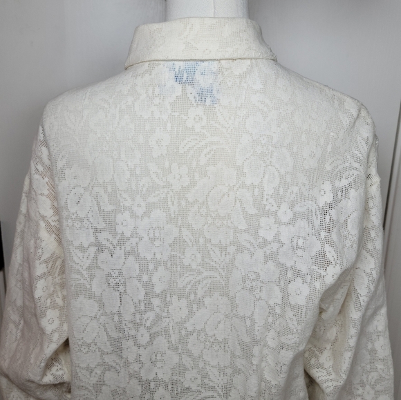 QPS Vintage 100% Cotton Lace Embroidered Shirt Size Medium - Picture 9 of 10